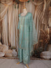 Powder Blue Floral Sequins and Beads Embroidered Design Tissue Silk Palazzo Suit with Dupatta
