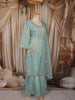 Powder Blue Floral Sequins and Beads Embroidered Design Tissue Silk Palazzo Suit with Dupatta