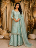 Powder Blue Floral Sequins and Beads Embroidered Design Tissue Silk Palazzo Suit with Dupatta