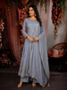 Powder Blue Floral Sequins and Zari Embroidered Design Cotton Palazzo Suit with Matching Dupatta
