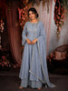 Powder Blue Floral Sequins and Zari Embroidered Design Cotton Palazzo Suit with Matching Dupatta