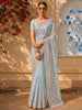 Powder Blue Floral Thread Embroidered Design Chiffon Fancy Saree with Designer Border