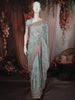 Powder Blue Floral Thread Embroidered Design Chiffon Fancy Saree with Designer Border