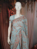Powder Blue Floral Thread Embroidered Design Chiffon Fancy Saree with Designer Border