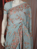Powder Blue Floral Thread Embroidered Design Chiffon Fancy Saree with Designer Border