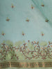 Powder Blue Floral Thread Embroidered Design Pure Tussar Saree with Contrast Border