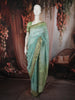Powder Blue Floral Thread Embroidered Design Pure Tussar Saree with Contrast Border