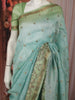 Powder Blue Floral Thread Embroidered Design Pure Tussar Saree with Contrast Border