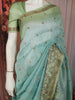 Powder Blue Floral Thread Embroidered Design Pure Tussar Saree with Contrast Border