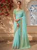 Powder Blue Floral Thread Embroidered Design Pure Tussar Saree with Contrast Border