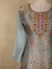 Powder Blue Floral Thread Embroidered Design Tissue Silk Straight Cut Salwar Suit