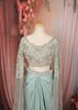 Powder Blue Floral Vine Sequins and Beads Embroidered Design Chiffon Ready to Wear Draped Saree with Matching Cape Sleeve Designer Blouse