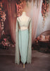 Powder Blue Floral Vine Sequins and Beads Embroidered Design Chiffon Ready to Wear Draped Saree with Matching Cape Sleeve Designer Blouse