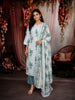 Powder Blue Lotus Floral Printed Design Cotton Straight Cut Salwar Suit with Matching Dupatta