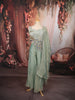 Powder Blue Peacock Motif Sequins and Beads Embroidered Design Tissue Silk Party Wear Indo Western Palazzo Suit with Matching Dupatta