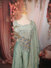 Powder Blue Peacock Motif Sequins and Beads Embroidered Design Tissue Silk Party Wear Indo Western Palazzo Suit with Matching Dupatta