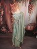Powder Blue Peacock Motif Sequins and Beads Embroidered Design Tissue Silk Party Wear Indo Western Palazzo Suit with Matching Dupatta