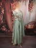 Powder Blue Peacock Motif Sequins and Beads Embroidered Design Tissue Silk Party Wear Indo Western Palazzo Suit with Matching Dupatta
