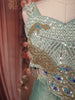 Powder Blue Peacock Motif Sequins and Beads Embroidered Design Tissue Silk Party Wear Indo Western Palazzo Suit with Matching Dupatta