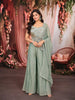 Powder Blue Peacock Motif Sequins and Beads Embroidered Design Tissue Silk Party Wear Indo Western Palazzo Suit with Matching Dupatta