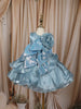 Powder Blue Sequins Embroidered Design Organza Kids Party Frock With 3D Floral Appliqué