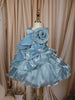 Powder Blue Sequins Embroidered Design Organza Kids Party Frock With 3D Floral Appliqué