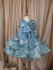 Powder Blue Sequins Embroidered Design Organza Kids Party Frock With 3D Floral Appliqué