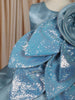 Powder Blue Sequins Embroidered Design Organza Kids Party Frock With 3D Floral Appliqué