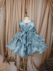 Powder Blue Sequins Embroidered Design Organza Kids Party Frock With 3D Floral Appliqué