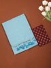 Powder Blue Solid Design Cotton Casual Wear Saree with Kalamkari Blouse