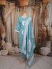 Powder Blue Traditional Medallion Floral Printed Design Pure Cotton Straight Cut Salwar Suit with Matching Dupatta