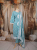 Powder Blue Traditional Medallion Floral Printed Design Pure Cotton Straight Cut Salwar Suit with Matching Dupatta