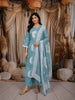 Powder Blue Traditional Medallion Floral Printed Design Pure Cotton Straight Cut Salwar Suit with Matching Dupatta
