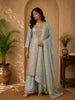 Powder Blue Floral Thread Embroidered Design Tissue Silk Straight Cut Salwar Suit