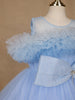 Powder Blue Ruffle Shoulder Net Party Frock with Glitter Bow