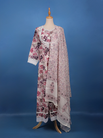 Prominent Pink Floral Printed Cotton Salwar Suit Set - Diadem