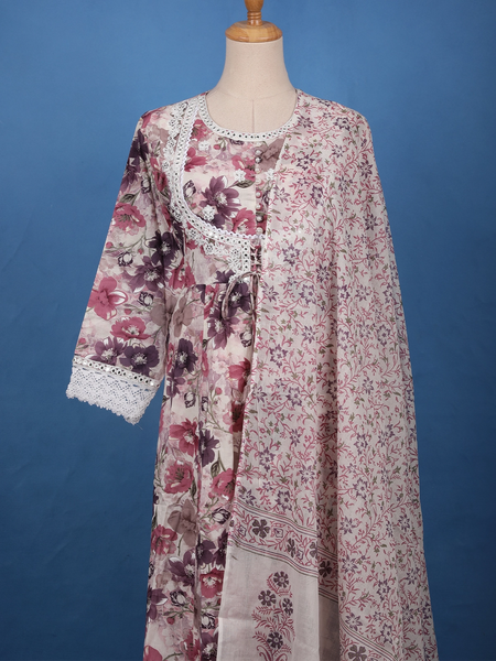 Prominent Pink Floral Printed Cotton Salwar Suit Set - Diadem