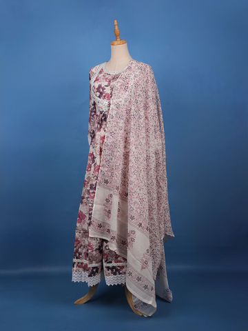 Prominent Pink Floral Printed Cotton Salwar Suit Set - Diadem