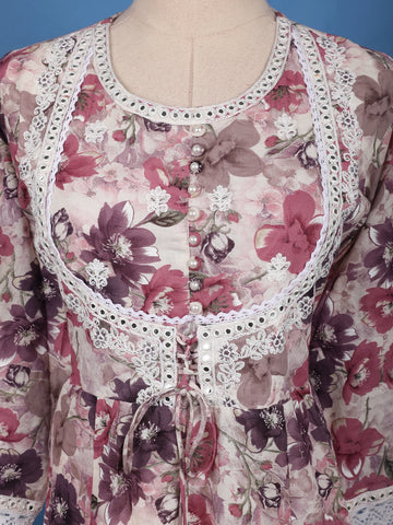 Prominent Pink Floral Printed Cotton Salwar Suit Set - Diadem