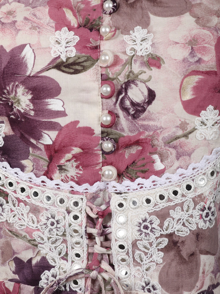 Prominent Pink Floral Printed Cotton Salwar Suit Set - Diadem