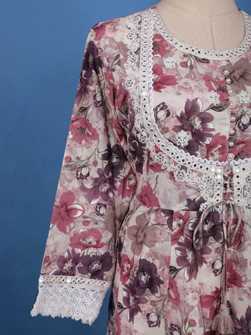 Prominent Pink Floral Printed Cotton Salwar Suit Set - Diadem