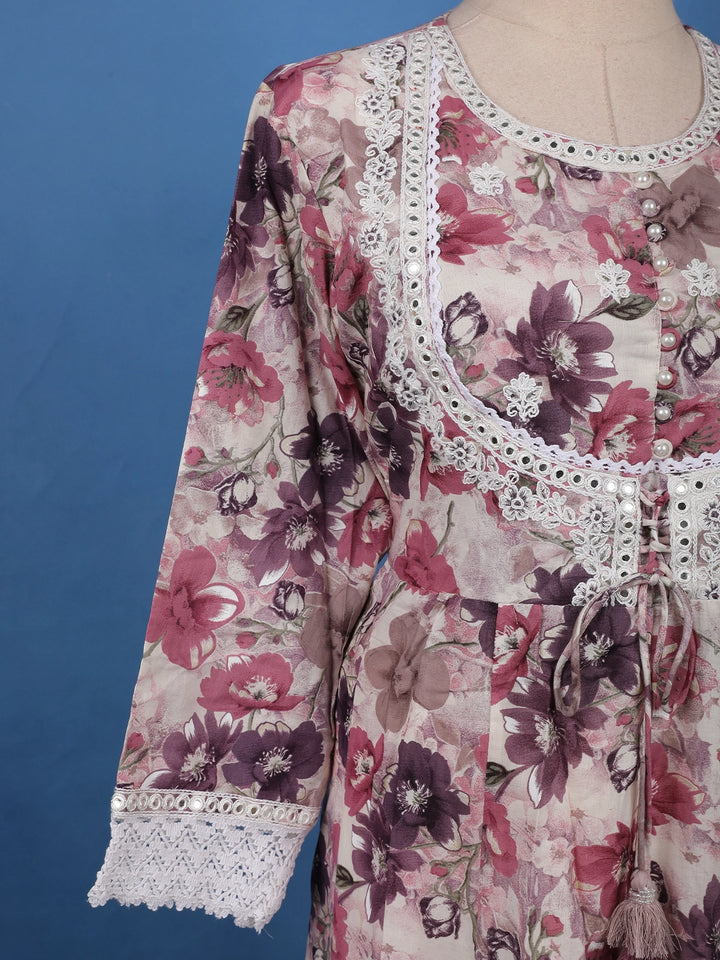 Prominent Pink Floral Printed Cotton Salwar Suit Set - Diadem