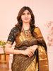 Classic Black Floral and Paisley Jacquard Zari Woven Design Pure Kanchipuram Silk Saree with Antique Gold Zari Border
