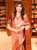 Onion Pink Floral Zari Woven Design Pure Kanchipuram Silk Saree with Antique Gold Zari Border