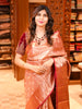 Onion Pink Floral Zari Woven Design Pure Kanchipuram Silk Saree with Antique Gold Zari Border