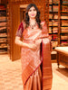 Onion Pink Floral Zari Woven Design Pure Kanchipuram Silk Saree with Antique Gold Zari Border