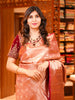 Onion Pink Floral Zari Woven Design Pure Kanchipuram Silk Saree with Antique Gold Zari Border