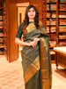 Deep Bottle Green Floral Vine Jacquard Zari Woven Design Pure Kanchipuram Silk Saree with Antique Gold Zari Border