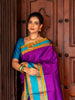 Purpe Stripes Woven Pure Kanchipuram Silk Saree - Diadem