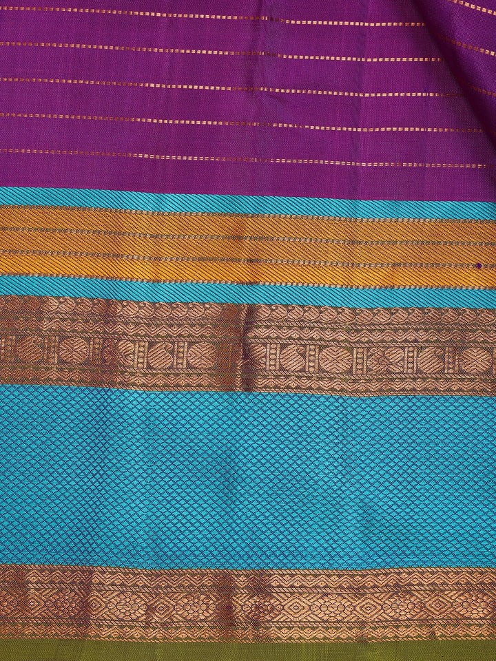 Purpe Stripes Woven Pure Kanchipuram Silk Saree - Diadem